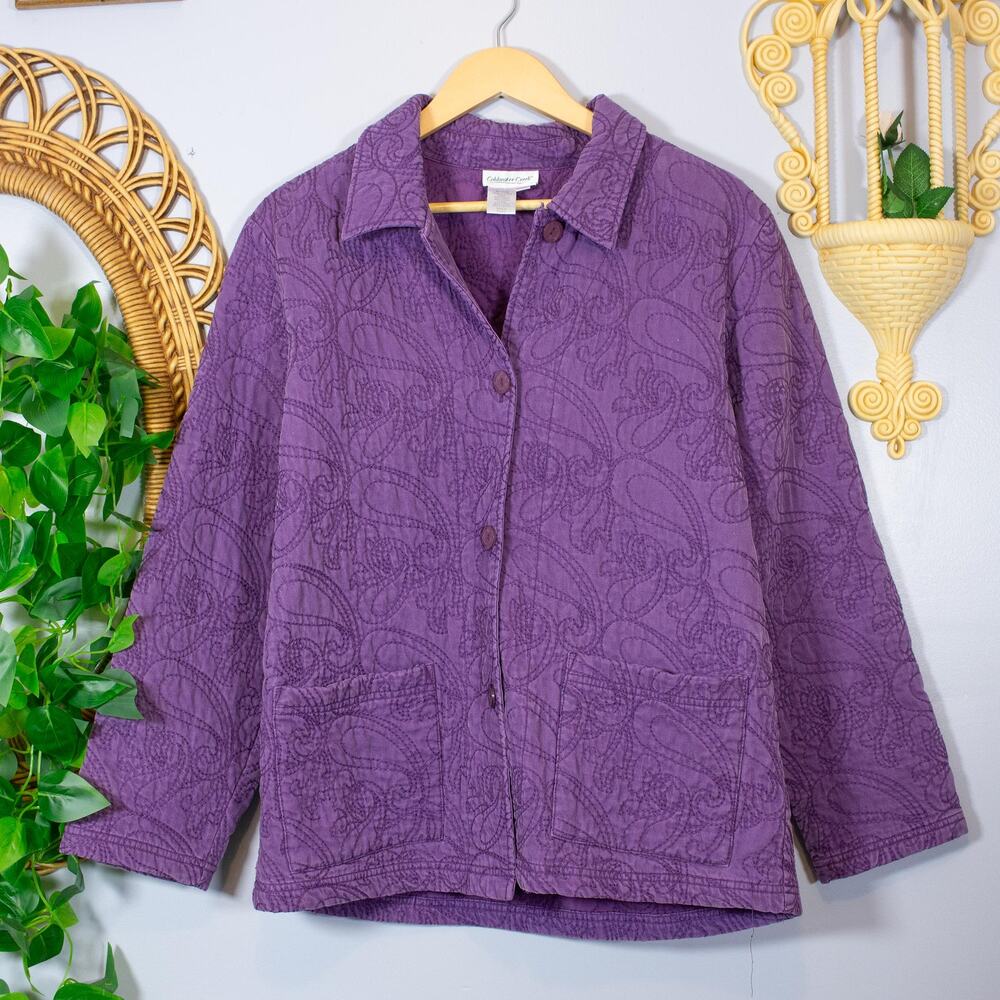 VTG Purple Quilted Jacket Ornate Paisley Stitch Button Chore Coat | True Spring